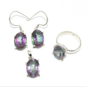 Sterling Silver Mystic Quartz Hand Made Earring Ring Pendant Set